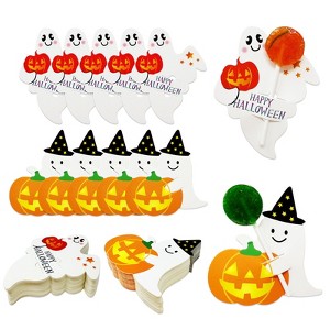Wrapables Halloween Lollipop Paper Card Candy Holders, Party Supplies, Decorations, Party Favors (100pcs), Ghosts and Pumpkins - 1 of 4