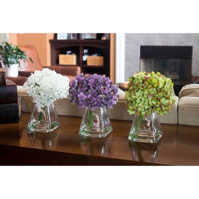 Set of 3 Multicolor Artificial Hydrangea Arrangements with Glass Vases