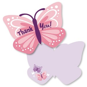 Big Dot of Happiness Beautiful Butterfly - Shaped Thank You Cards Floral Baby Shower or Birthday Party Thank You Note Cards with Envelopes - Set of 12 - 1 of 4
