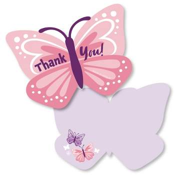 Big Dot of Happiness Beautiful Butterfly - Shaped Thank You Cards Floral Baby Shower or Birthday Party Thank You Note Cards with Envelopes - Set of 12
