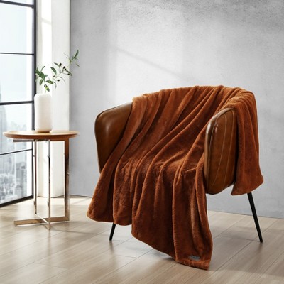 Ginger Orange Faux Fur Reversible Throw Blanket 50" x 60"