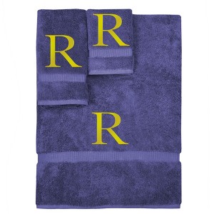 BC BARE COTTON Monogrammed Towel Set, Personalized Gift, Set of 3 - Navy - Gold Block - 1 of 4