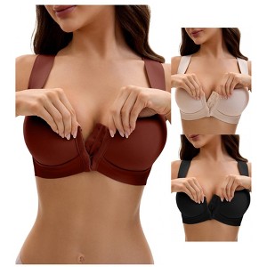 INSPIRE CHIC Women's Front Closure Push Up Wirefree Wide Straps U Back Tank Bras 3 Packs - 1 of 4