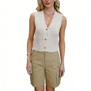 Saodimallsu Womens Sleeveless V Neck Sweater Vest Cropped Button Down Crochet Casual Loose Knit Summer Going Out Tops - Product Details