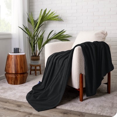 Black Lightweight Reversible Polar Fleece Throw Blanket