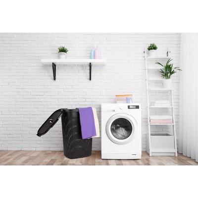 Black Wicker Collapsible Upright Laundry Hamper with Lid
