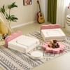 Angel Sar 12-Piece Modular Kids Sofa Set, All-Sponge Construction with Pink & White Colorblock Corduroy, Free-Combination Play Furniture - 2 of 4