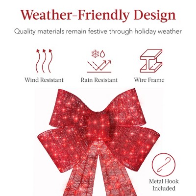 48'' Red LED Pre-Lit Outdoor Christmas Bow with Metal Frame