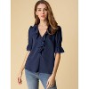 INSPIRE CHIC Women's Ruffle V Neck Puff Sleeve Summer Casual Chiffon Peasant Top - 3 of 4