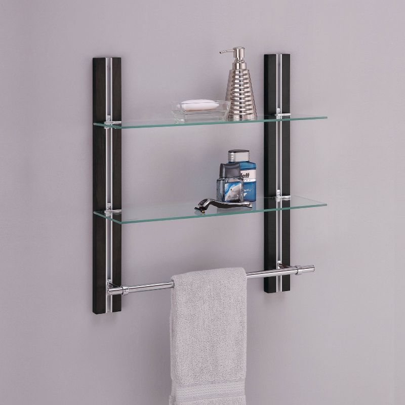 Two Tier Deluxe Wood Glass Shelf with Towel Bar Brown - Organize It All, 3 of 5