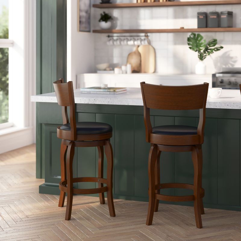 Merrick Lane 24" Classic Wooden Open Back Swivel Counter Height Pub Stool with Upholstered Padded Seat and Integrated Footrest, 5 of 13