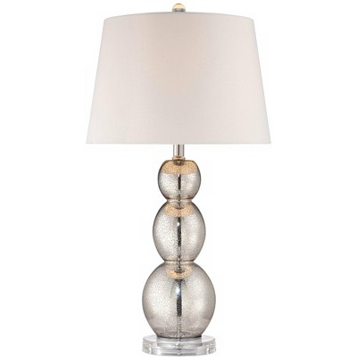 360 Lighting Modern Table Lamp 26.5" High Antique Mercury Glass Triple Gourd Off White Linen Drum Shade for Living Room Family Bedroom