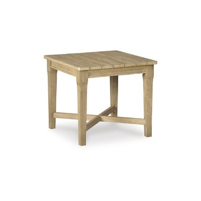 Signature Design by Ashley Carter Hall Outdoor End Table, Weather-Resistant Eucalyptus Wood, Square, Beige