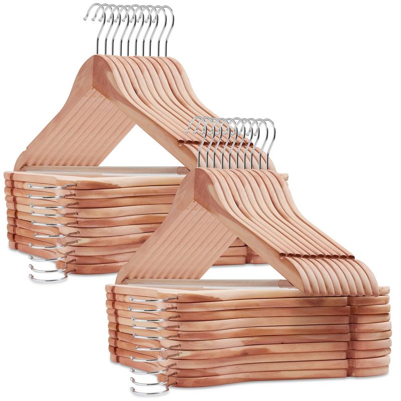 Casafield Red Cedar Wooden Suit Hangers with Smooth Finish, Non-Slip Pant Bar, and Chrome Swivel Hook, 1 of 8