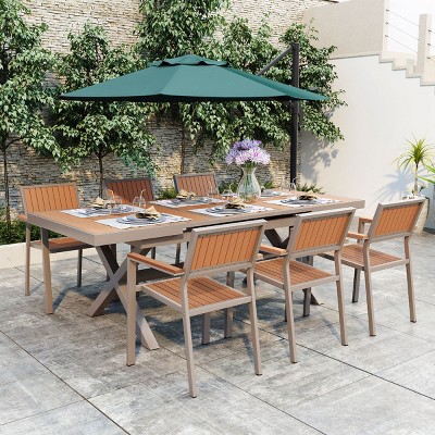7-Piece Outdoor Dining Set, Expandable Dining Table with that Extends from 62.9 to 82.6 Inches, Dining Chairs with Iron Frame–Cuddlewood