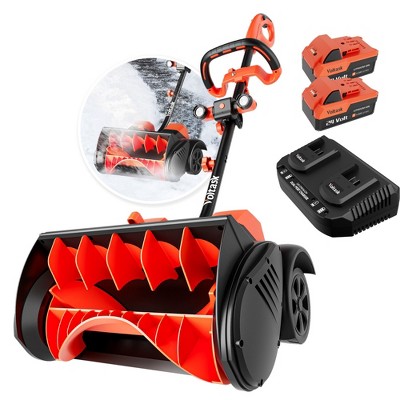 VOLTASK 24V Electric Cordless Snow Blower with Wheels, 16 in Cordless Snow Thrower with Directional Plate & LED Lights, 2 x 24V 4.0Ah Battery Included