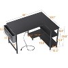 Itopfox L-Shaped Gaming Desk with Power Outlets, Reversible Shelves & PC Stand, Storage Bag for Home Office, Study Table for Small Spaces, Black - 3 of 4