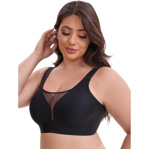 INSPIRE CHIC Women's Mesh Plunge Wirefree Full Coverage Wide Straps Seamless Lightweight Soft Breathable Bras - 1 of 4