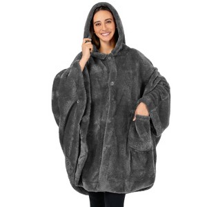 PAVILIA Fluffy Angel Wrap Hooded Blanket for Women Adult, Wearable Cozy Wrap Throw Faux Shearling Shawl Cape - 1 of 4