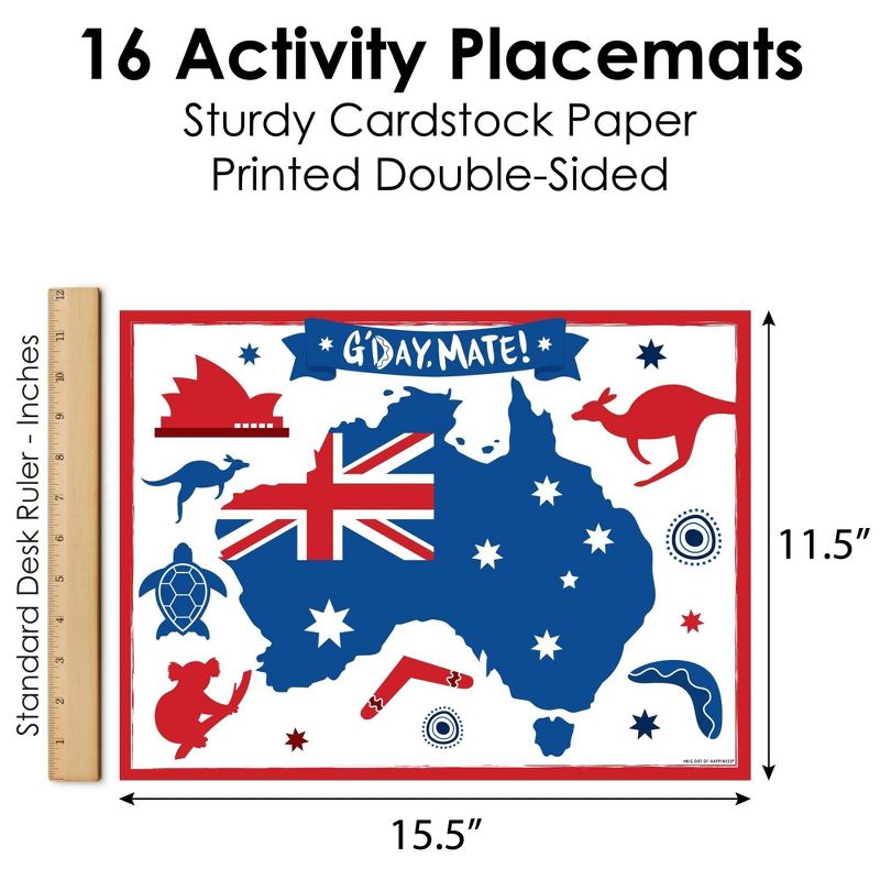 Big Dot of Happiness Australia Day - Paper G'Day Mate Aussie Party Coloring Sheets - Activity Placemats - Set of 16, 5 of 8