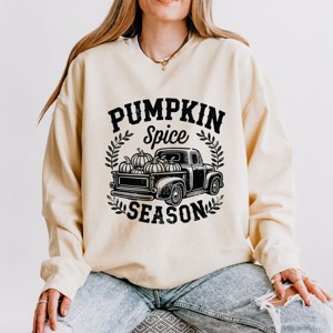 Simply Sage Market Pumpkin Spice Season Truck Distressed Lightweight Garment Dyed Sweatshirt - L - Ivory - 1 of 4