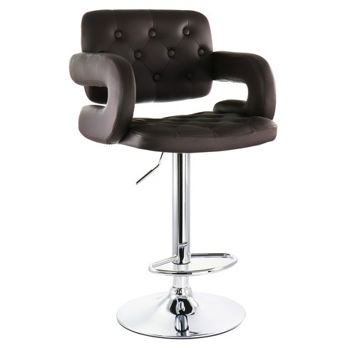 Elama Faux Leather Tufted Bar Stool In Brown With Chrome Base And ...