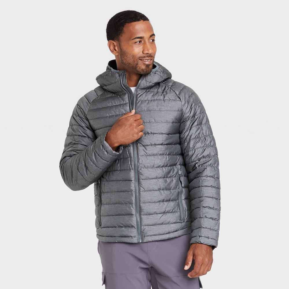 size Large Men's Lightweight Puffer Jacket - All in Motion Gray