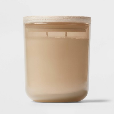 11oz Large Round Bottom Glass with Lid Sandalwood Candle White Cedar & Amber Brown - Threshold™