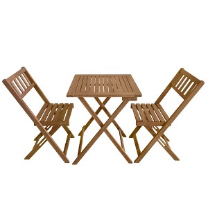 FDW Outdoor Bistro Set with 2 Chairs and Square Table for Pool Beach Backyard Balcony Porch Deck Garden Wooden Furniture, Natural - 1 of 4