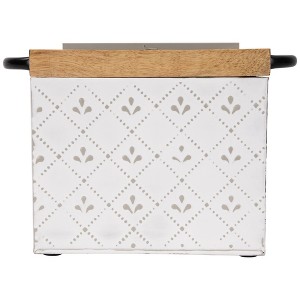 Northlight 7" White Embossed Square Utensil Storage Box with Wooden Frame - 1 of 4