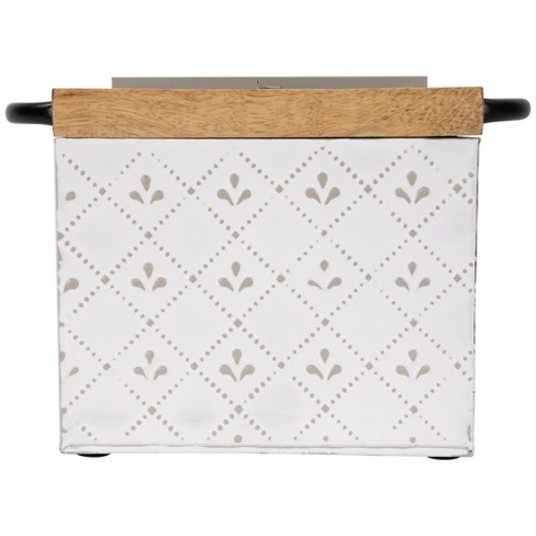 Northlight 7" White Embossed Square Utensil Storage Box with Wooden Frame - image 1 of 4