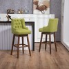 360 Degrees Swivel Bar Stool Set Of 2,Kitchen Chair With Footrest And Wood Legs,Linen Fabric Fixed Counter Height Chair-Cuddlewood - 3 of 4