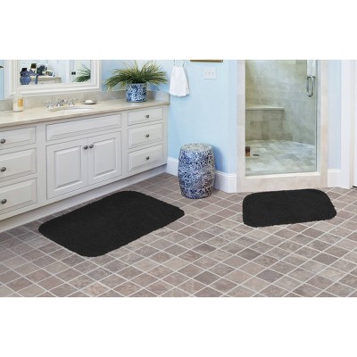 Serendipity Black Nylon Shaggy Bath Rug Set with Latex Backing
