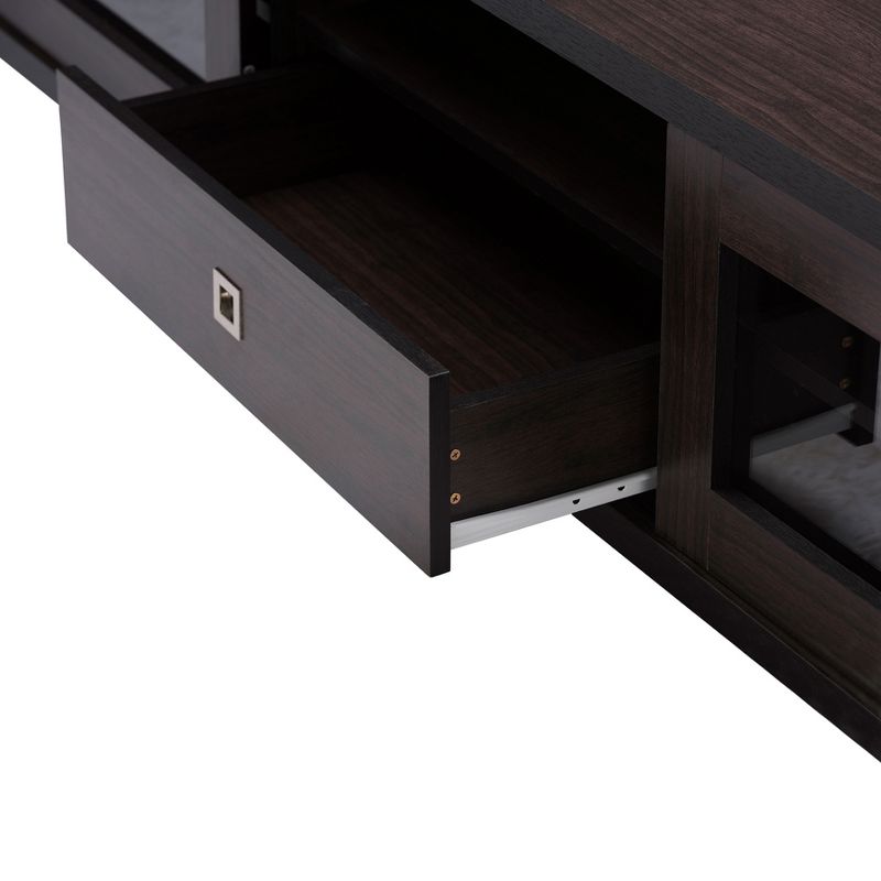 Beasley Cabinet with 2 Sliding Doors and Drawer TV Stand for TVs up to 70&#34; Dark Brown - Baxton Studio, 5 of 7
