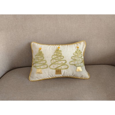 Gold Holiday Trio Christmas Tree Rectangular Throw Pillow