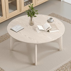 MAYEERTY 39-Inch White Round Coffee Table - Wood Tabletop & Cross Frame for Living Room & Hallway - 1 of 4