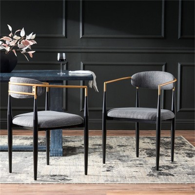 SKRAN Set of 2 Dining Chair, Upholstered Iron Chairs with Toothpick Frame and Curved Open Backrest for Dining Room, Kitchen, Home - Charcoal