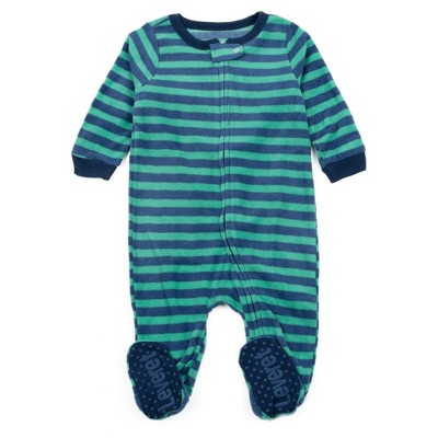 Leveret Footed Fleece Pajamas Striped Blue And Green 18-24 Month : Target