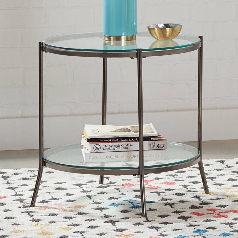 Laurie Round End Table with Glass Top and Shelf Black Nickel - Coaster, 3 of 5