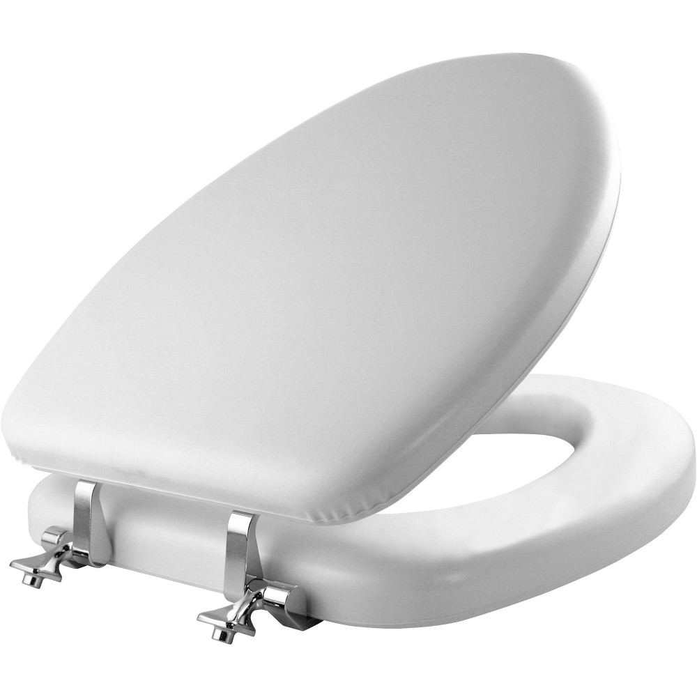 Photos - Toilet Accessory Elongated Cushioned Vinyl Toilet Seat Never Loosens Chrome Hinges White 