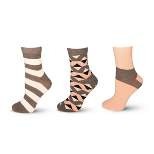 LECHERY Women's Assorted Stripe Pattern Socks (3 Pairs) - One Size, Grey/Pink/White