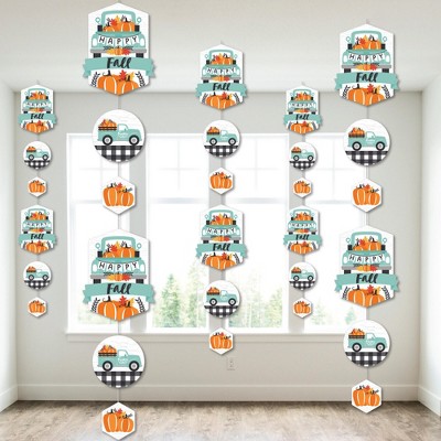 Big Dot of Happiness Happy Fall Truck - Harvest Pumpkin Party DIY Dangler Backdrop - Hanging Vertical Decorations - 30 Pieces