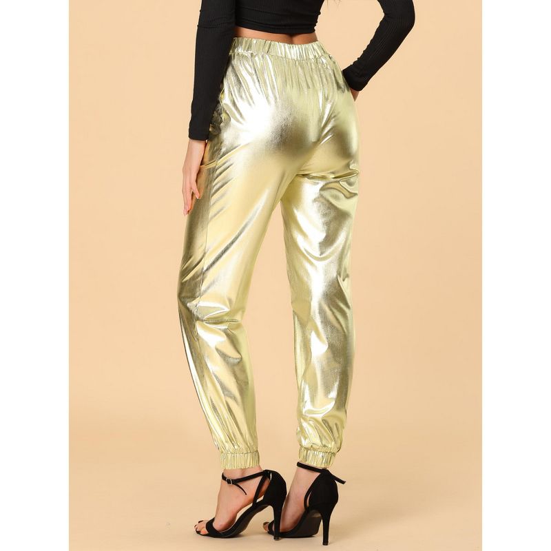 Allegra K Women's Metallic Shiny Sparkle Elastic Waist Pants, 5 of 7