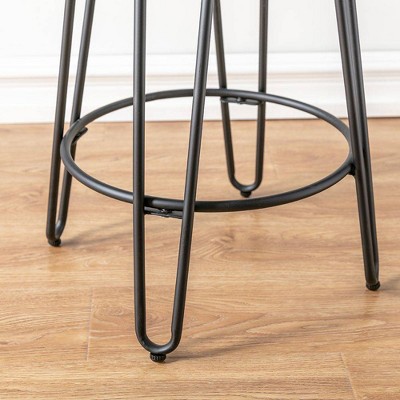 Industrial Black Steel and Wood 24" Backless Counter Stool