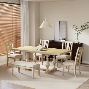 NicBex Kitchen Table Chairs Set of 6 Extendable Dining Room Table with Removable Leaves, 4 Linen Chairs and 1 Bench for Kitchen - 1 of 4