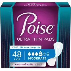 Poise Ultra Thin Postpartum Incontinence Pads for Women - Moderate Absorbency - Regular - 48ct