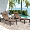 3pc Outdoor Recliner Adjustable Quilted Chaise Lounge Chair (with Headrest and Wheels) & Table Set Brown - Crestlive Products - image 2 of 4