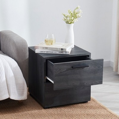 Bryt Black 2-Drawer Wood Nightstand with Steel Legs