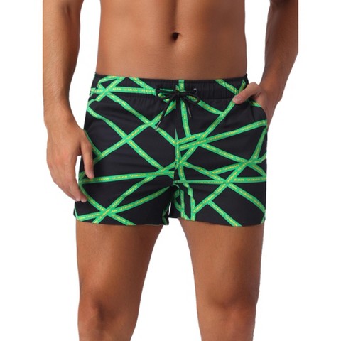 INSPIRE CHIC Men's Summer Colorful Geometric Patterns Drawstring Elastic Waist Board Shorts Green 30