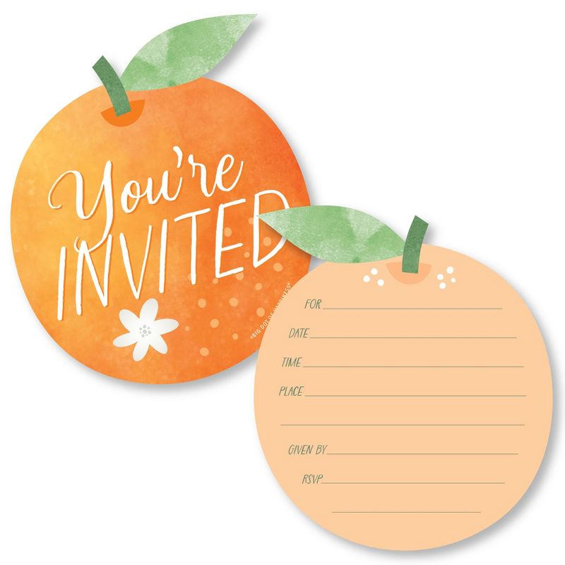 Big Dot of Happiness Little Clementine - Shaped Fill-In Invitations Orange Citrus Baby Shower or Birthday Party Invitation Cards with Envelopes 12 Ct, 1 of 8